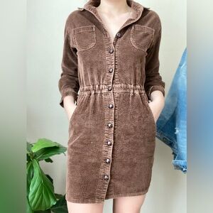 100% Cotton Brown Corduroy Button-Up Dress